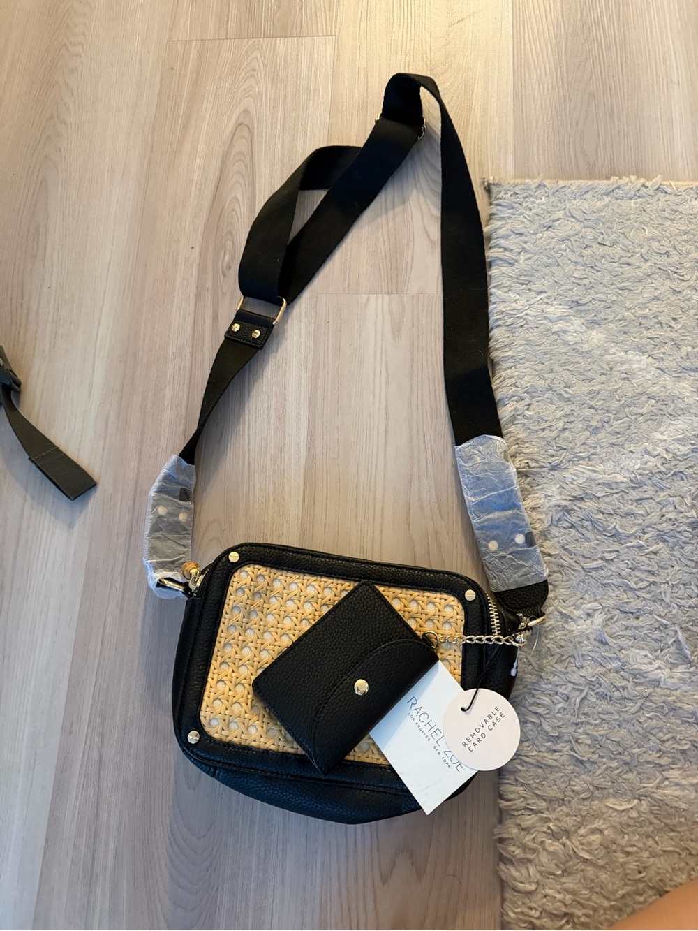NWT Rachael Zoe Black Woven Panel Crossbody Bag